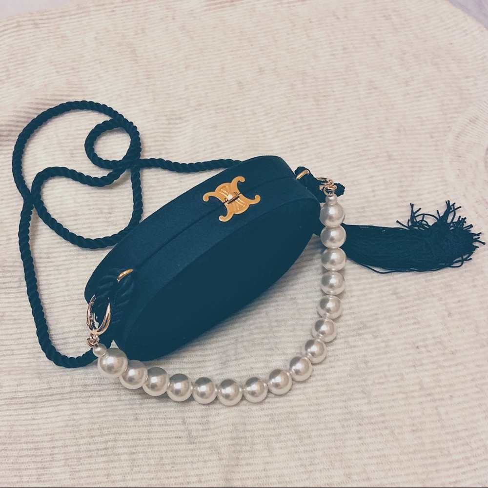 CELINE MICRO TRIOMPHE BAG IN BLACK VELVET